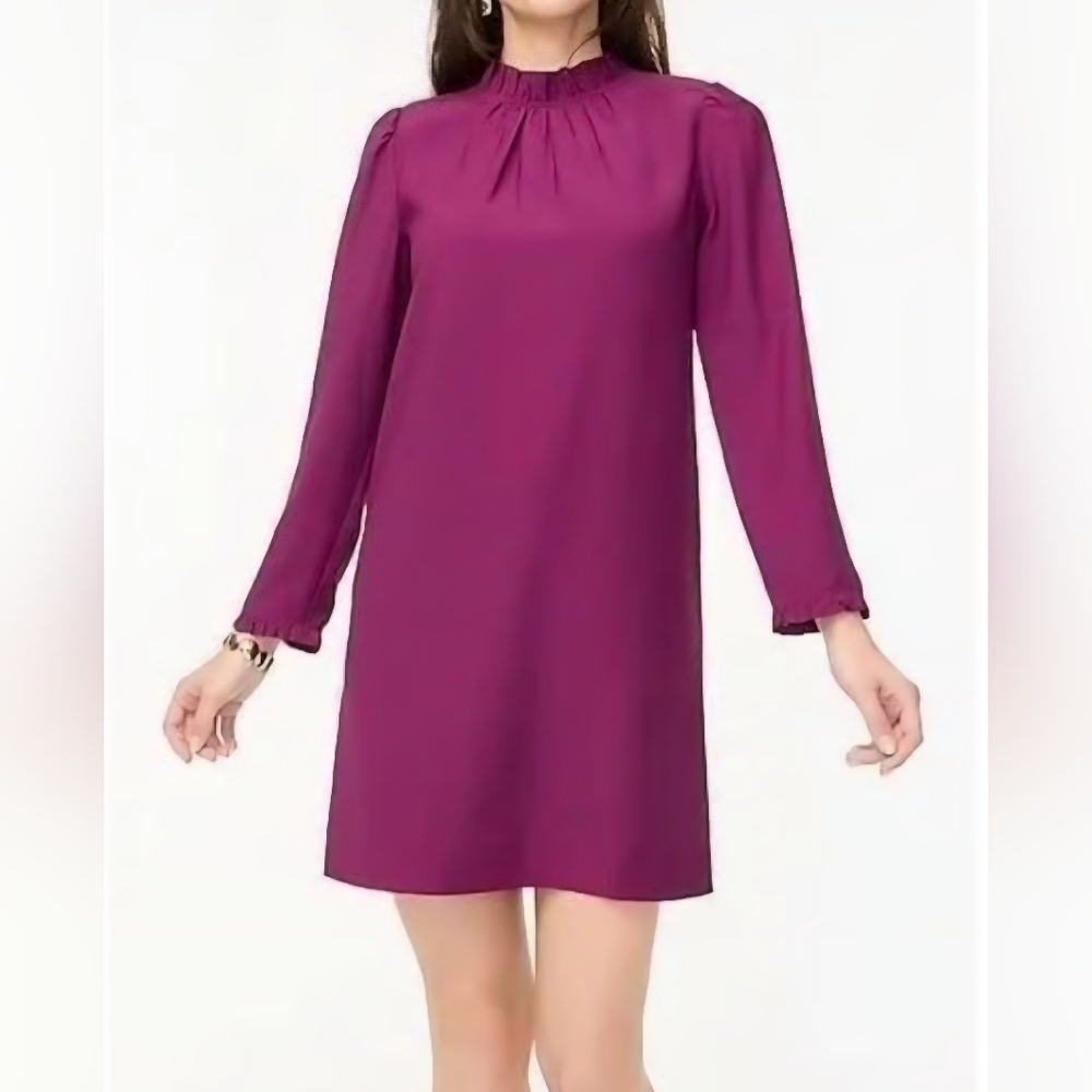J. Crew Ruffleneck Shift Long Sleeve Mini Dress Size 2